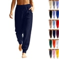 thumbnail image 1 of Women's Fleece Sweatpants Winter High Waisted Joggers Athletic Pants Casual Fall Drawstring Trousers with Pockets,Navy M, 1 of 8