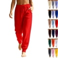 thumbnail image 1 of Women's Fleece Sweatpants Winter High Waisted Joggers Athletic Pants Casual Fall Drawstring Trousers with Pockets,Red L, 1 of 8