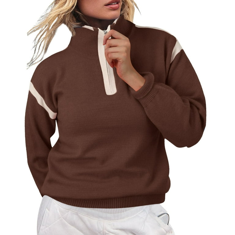 Women s Sweatshirts Half Zip Pullover Long Sleeve Oversized Workout Crop Tops Hoodie with Pocket Walmart