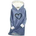 thumbnail image 1 of Women's Fleece Sweatshirts Warm Soft Hooded Long Sleeve Pullover Tops Casual Velvet Lined Thickened Comfortable Sweatshirt Blue M, 1 of 4