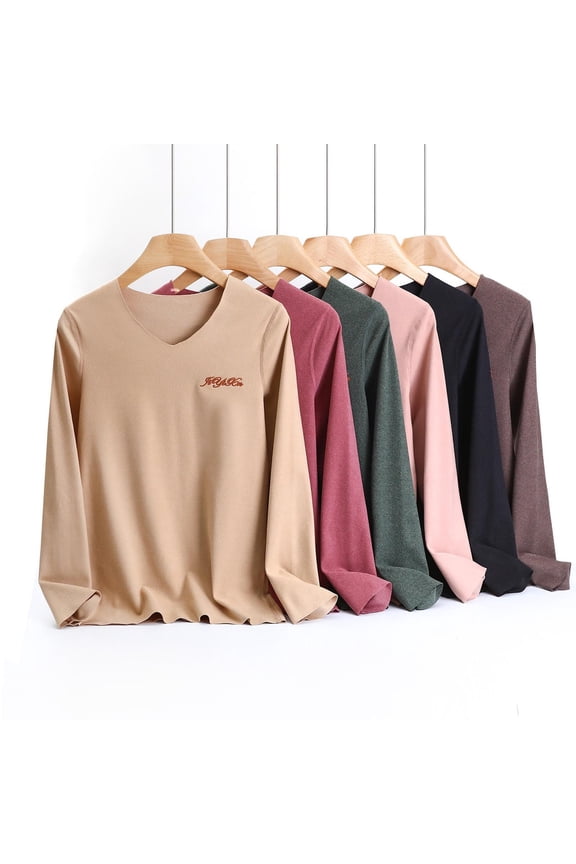 Women's Fleece Thermal Long Sleeve V Neck Undershirt Top Base Layer, Warm Soft Loose Fit T-Shirt for Cold Weather, Winter Layering Essential | CSEONE,Pink XL
