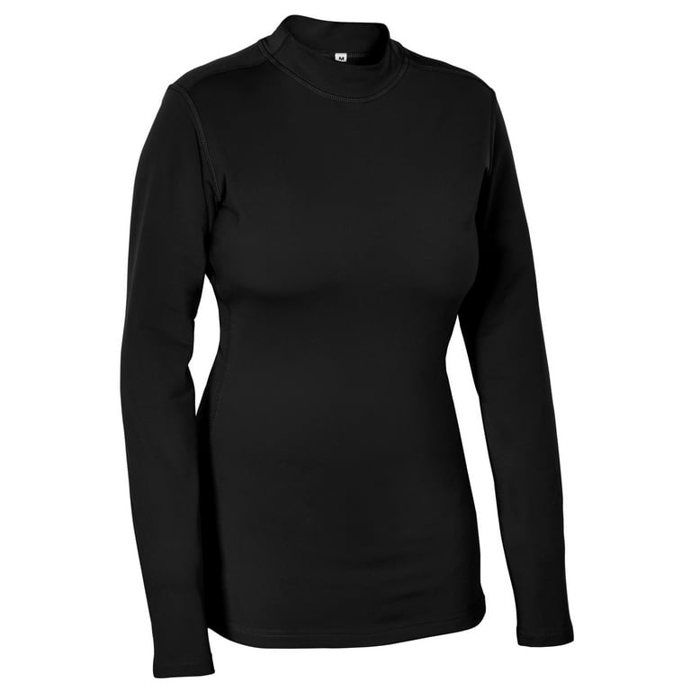 Women's Fleece Thermal Mock Neck Full Sleeves Compression Shirt for Running  Work 