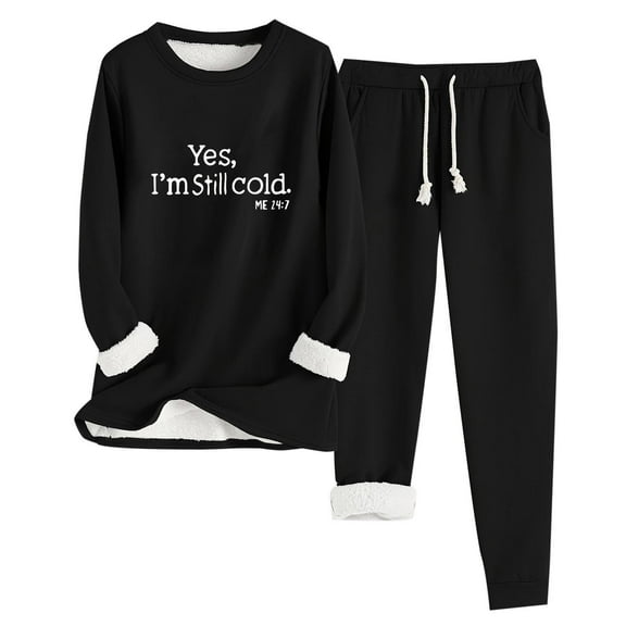 Women's Fleece Tracksuit Set Winter Warm Plush Loungewear Casual Long Sleeve Round Neck Top and Pants Outfit with Pockets S-XXL