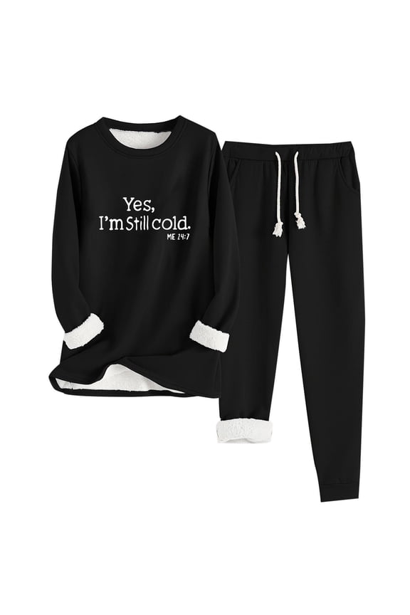 Women's Fleece Tracksuit Set Winter Warm Plush Loungewear Casual Long Sleeve Round Neck Top and Pants Outfit with Pockets S-XXL