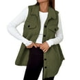 thumbnail image 1 of Women's Fleece Vest Mid-length Sleeveless Lapel Collar Button Up Sherpa Jacket Cardigan Solid Fuzzy Warm Outwear (2XL, Army Green), 1 of 7
