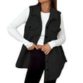 thumbnail image 1 of Women's Fleece Vest Mid-length Sleeveless Lapel Collar Button Up Sherpa Jacket Cardigan Solid Fuzzy Warm Outwear (L, Black), 1 of 7