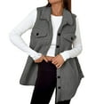 thumbnail image 1 of Women's Fleece Vest Mid-length Sleeveless Lapel Collar Button Up Sherpa Jacket Cardigan Solid Fuzzy Warm Outwear (S, Gray), 1 of 7