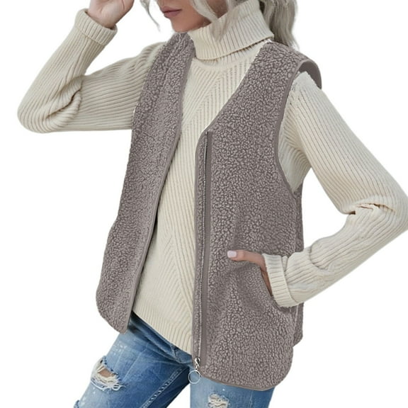 Women's Vest Outerwear Sleeveless Lightweight Zip Jackets Warm Soft Vests with Zipper/Botton Pockets Jackets for 2025 Trendy,Color:Khaki,Size:3XL