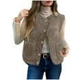 thumbnail image 1 of Women's Fleece Vest Sleeveless Button Down V Neck Cropped Cardigan Waistcoat with Pockets Khaki XL, 1 of 8