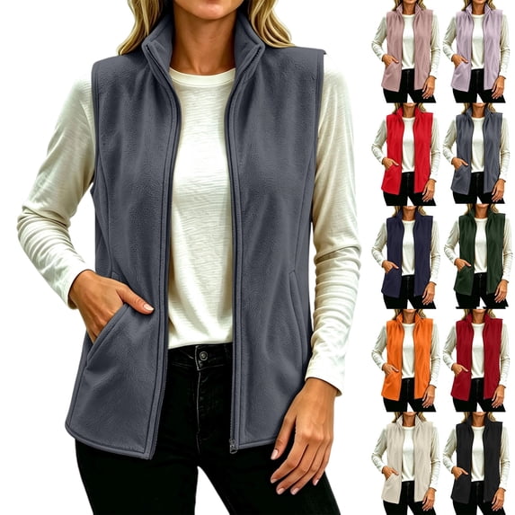 Women's Fleece Vest Zip Up Stand Collar Sleeveless Jacket with Pockets Lightweight Casual Outdoor Layering Outerwear for Fall Winter Daily Wear