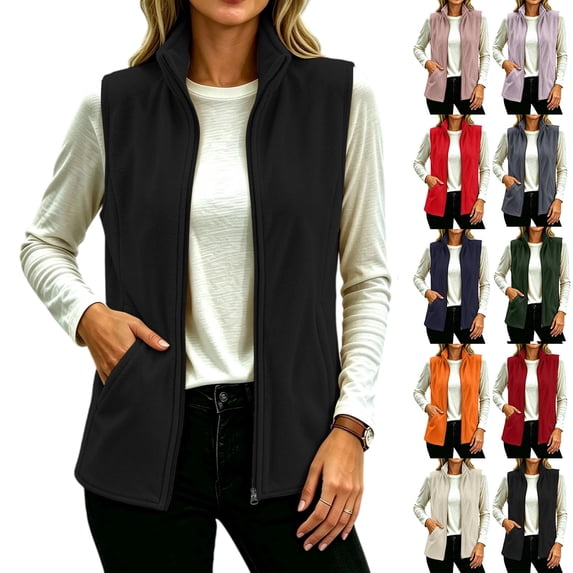 Women's Fleece Vest Zip Up Stand Collar Sleeveless Jacket with Pockets Lightweight Casual Outdoor Layering Outerwear for Fall Winter Daily Wear