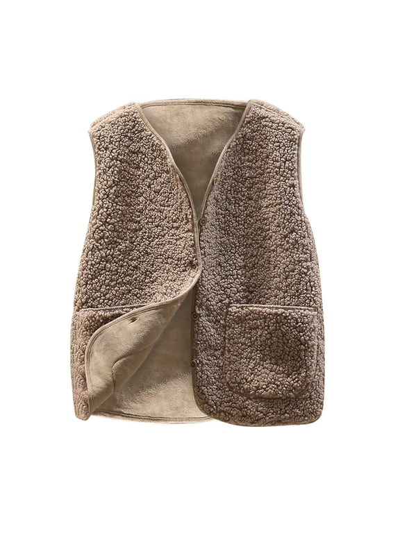 Women's Fleece Vests Button Warm Sleeveless Coat Vest Fall Fuzzy Lightweight Jackets Winter Soft Outerwear with Pockets Sweater Vest Work Womens Casual Oversized Warm Button Down Vest Jacket