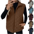 thumbnail image 1 of Women's Fleece Vests Sleeveless Jacket Coat Outerwear Zip Up Stand Collar Long Warm Drawstring Pockets Thermal Winter Layering Casual Fashion | CSEONE,Gray XL, 1 of 9