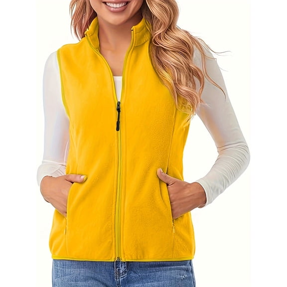 Women's Fleece Vests, Soft Fuzzy Classic Fitting Sleeveless Zip up Gilet with Pockets Plus Size Warm Waistcoat 3XL