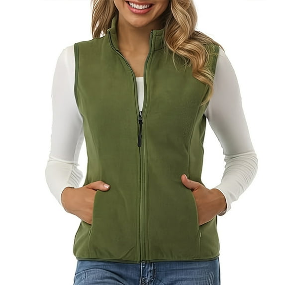 Women's Fleece Vests, Soft Fuzzy Classic Fitting Sleeveless Zip up Gilet with Pockets Plus Size Warm Waistcoat Green 3XL