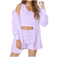 thumbnail image 1 of Women's Fleece Warm 3pc Pajamas Sets Furry Sherpa Soft Loungewear Hooded Coat Crop Tops and Shorts Set Winter Lounge Outfits, 1 of 6