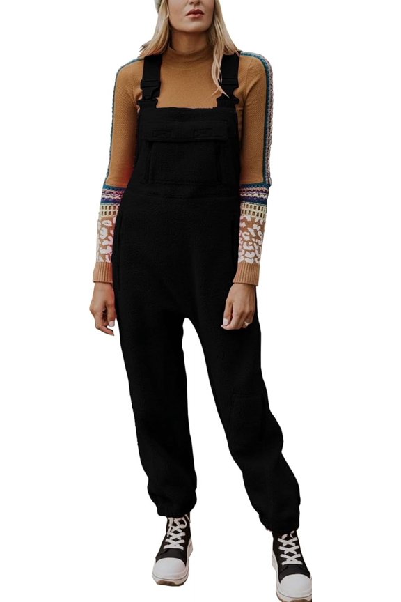 Women's Fleece Warm Overalls Winter Loose Casual Jumpsuits with Pockets