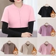 thumbnail image 1 of Women's Fleece Warm Short Sleeve Top Shirt Blouse Crewneck Loose Fit Solid Color Soft Casual Daily Wear Loungewear Travel Fashion Essential Gift for Women | CSEONE,Coffee L, 1 of 9