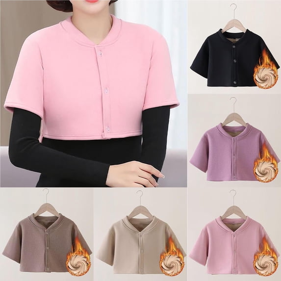 Women's Fleece Warm Short Sleeve Top Shirt Blouse Crewneck Loose Fit Solid Color Soft Casual Daily Wear Loungewear Travel Fashion Essential Gift for Women | CSEONE,Coffee L