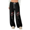 thumbnail image 1 of Women's Fleece Wide Leg Elastic Waist Drawstring Loose Christmas Print Pajama Sleep Pants, Black, L, 1 of 4