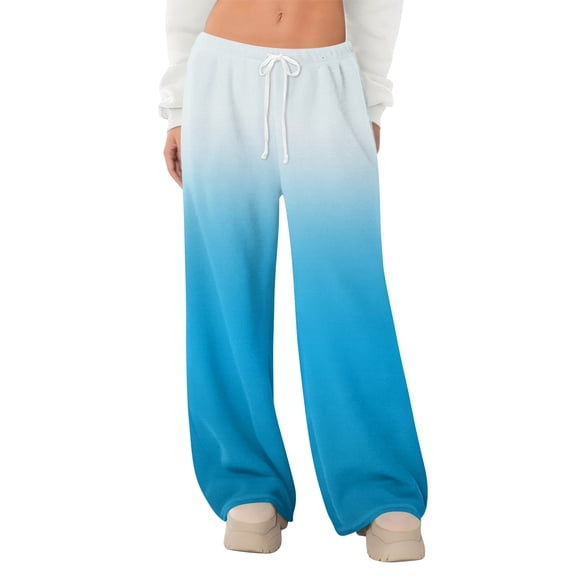 Women's Fleece Wide Leg Elastic Waist Drawstring Loose Pants Drawstring Pajama Pants Sleepwear Trousers for Cozy and Relaxed Home Wear,Blue,S