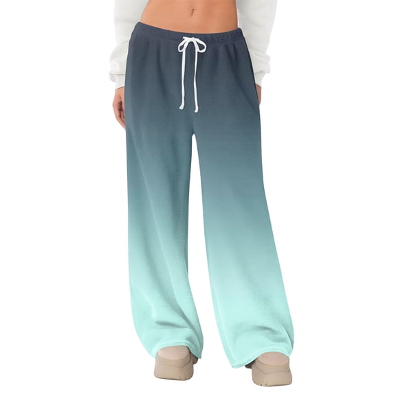 Women's Fleece Wide Leg Elastic Waist Drawstring Loose Pants Drawstring Pajama Pants Sleepwear Trousers for Cozy and Relaxed Home Wear,Cyan,S