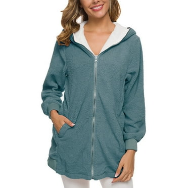 Women's Fleece Zip-Up Hoodie Jacket Soft and Warm Sherpa Lined Hooded Sweatshirt for Casual Wear