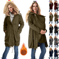 thumbnail image 1 of Women's Fleece Zip Up Jacket Maternity 3 in 1 Long Fuzzy Jackets Outerwear with Pockets Thickened Thermal Hooded Parka Cold Weather Winter Coat, 1 of 9