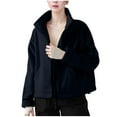 thumbnail image 1 of Women's Fleece Zip Up Long-Sleeve Jackets Coat Stand Collar Pockets Outwear Casual Fuzzy Coats for Fall Winter, 1 of 3