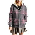 thumbnail image 1 of Women's Fleeze Lined Color Block Checkered Jacket Winter Full Zip Up Hooded Plaid Warm Shacket Coat with Pockets, 1 of 5