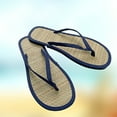 thumbnail image 1 of Women's Flip Flop Lightweight Indoor House Shoes Summer Beach Sandals Woven Straw Slippers (Dark Blue 11), 1 of 5