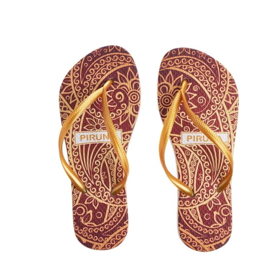 Piruna® Women’s Flip Flops – Mandala Gold Design – Made in Brazil