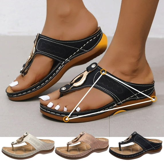 Women's Flip Flops with Arch Support Summer Orthopedic Sandals Casual Comfortable Platform Wedge Sandals Slip On Walking Shoes