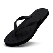 Womens Flip Flops with Drain Holes, Quick-Drying Shower Shoes Lightweight Non-Slip Pool Beach Sandals, Black