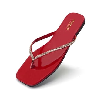Women's Flip Flops with Rhinestone Flats Summer Sandals for Women Leather Lightweight Womens Sandals,Summer Beach Slippers