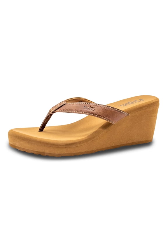 Womens Olivia Vintage Wedge Heel Thong Sandal- Tan (9)