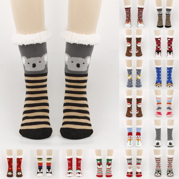 Women's Floor Socks Warm and Thick Cartoon Animal Cold Resistant Looped Sleep Socks for Winter Comfort White