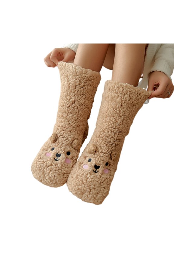 Women's Floor Socks, Winter Fleece-lined Coral Fleece Socks, Sleeping Home Socks, Snow Socks, Postpartum Socks, Camel