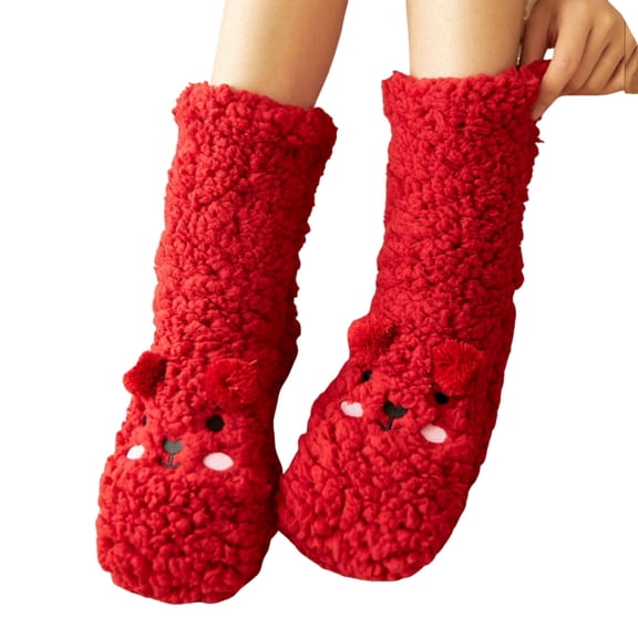 Women's Floor Socks, Winter Fleece-lined Coral Fleece Socks, Sleeping Home Socks, Snow Socks, Postpartum Socks, Red