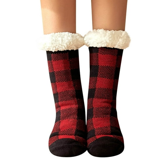 Women's Floor Socks, Winter Fleece-lined Lamb Wool Socks, Sleeping Home Socks, Snow Socks, Postpartum Socks, Red