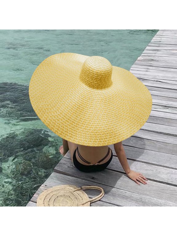 Women Colorful Straw Bow Hat Sun Floppy Wide Hats Beach Cap