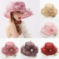 thumbnail image 1 of Women's Floppy Sun Hat with Organza Flowers, Wide Brim Foldable Beach Hat, Elegant Tea Party Hat for Wedding, Church, Garden Party, and Outdoor Summer Events-Brown, 1 of 3