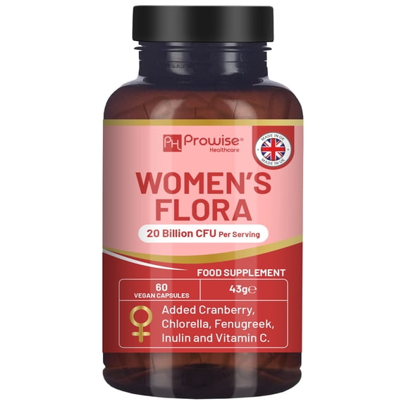 Womens Flora 60 Capsules | Intimate Flora for Women | 20 billion CFU added with 15000mg Cranberry, Vitamin C, Fenugreek, Chlorella & inulin | Bio Cultures for Women's Intimate Flora by Prowise