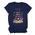 thumbnail image 1 of Women's Flora Book Graphic Tees Short Sleeve Loose Fit Flowy Tunic Tops Dressy Casual Tops Vintage Round Neck Blouse Book Lover T shirts Summer Clothes for Teen Girls Fashion 2024 Blue T Shirts XL, 1 of 3