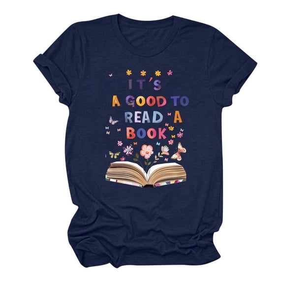 Women's Flora Book Graphic Tees Short Sleeve Loose Fit Flowy Tunic Tops Dressy Casual Tops Vintage Round Neck Blouse Book Lover T shirts Summer Clothes for Teen Girls Fashion 2024 Blue T Shirts XL