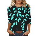 thumbnail image 1 of Women's Floral 3/4 Sleeve T Shirts Summer Tops Plus Size Casual Crewneck Tshirts Trendy Basic Tees, 1 of 5