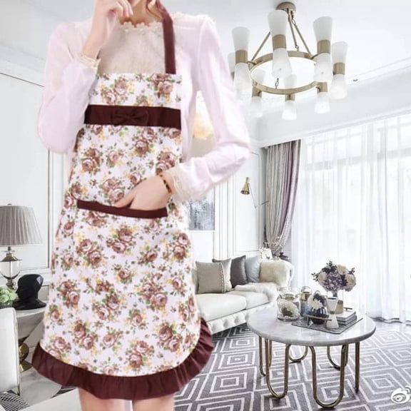 Women's Floral Apron with Pockets Adjustable Waist Bib Apron for Cooking Baking Gardening and Hostess Gift