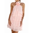 thumbnail image 1 of Women's Floral Backless Mini Halter Neck Applique Layered Ruffled Hem Dress for Party Pink L, 1 of 8