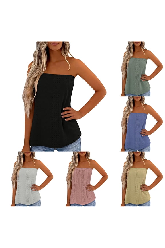 Women's Floral Bandeau Top Strapless Sleeveless Casual Crop Top for Summer Vacation Beach Cover Up Blouse
