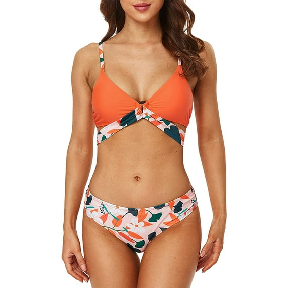 Women's Floral Bikini Swimsuit Tie Back Ruched Two Piece Bathing Suit